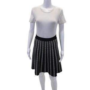 Ohne Titel Womens Elastic Waistband Knit Striped A Line Skirt Black White Medium